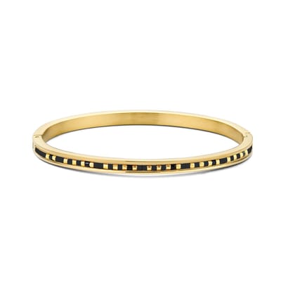 CO88 Collection 8CB-91171 Stalen Bangle met Miyuki Kralen - Zwart - 58x49mm - Goudkleurig