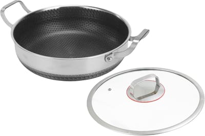 Roestvrijstalen Koekenpan - Braadpan met Deksel - Dagelijks Koken - Dubbele Handgrepen - 26-30 cm - Zilver
