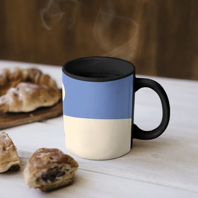 Magische Mok - Foto op Warmte Mokken - Koffiemok - Cirkels - Symmetrisch - Wit - Blauw- Geel - Magic Mok - Beker - 350 ML - Theemok