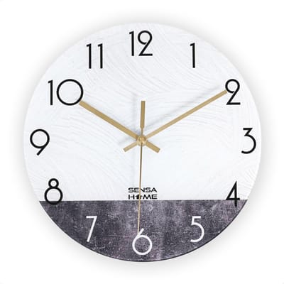 SensaHome Glazen Wandklok 30cm Diameter - Minimalistische Marmeren Design met Stille uurwerk - Marble Concrete