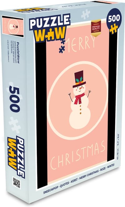 Puzzel Sneeuwpop - Quotes - Kerst - Merry christmas - Roze - Winter - Legpuzzel - Puzzel 500 stukjes - Kerst - Cadeau - Kerstcadeau voor mannen, vrouwen en kinderen