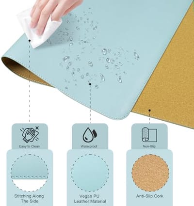 Antislip bureaumat 80x40 cm - PU-leer en kurk bureauonderlegger voor toetsenbord en muis - Ideaal voor kantoor en thuis in lichtblauw