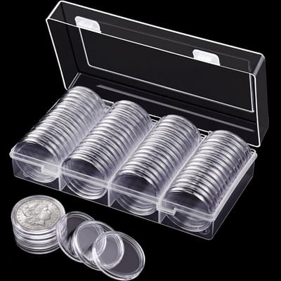 40mm Muntcapsules voor Zilveren Munten - Opbergdoos voor Muntcollectie met 60 Stuks en Accessoires