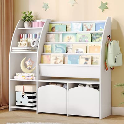Kinderkamer Rek - Opbergplank Systeem - Speelgoed Ordenen - Inclusief Verrijdbare Kisten - 100x105x30 cm - Wit