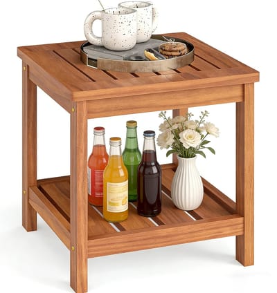 KOMFOTTEU Tuintafel houten - Weerbestendige Bijzettafel - met Opbergvak - Houten Tafel - Balkontafel - Vierkant - voor Tuin, Balkon - 45 x 45 x 44 cm