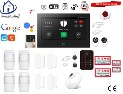 Draadloos / bedraad alarmsysteem met 7-inch touchscreen voor woning/camper/boot/caravan werkt met wifi en sim kaart en met spraakgestuurde apps. (Nederlands of Frans stem en tekst). ST01B-55