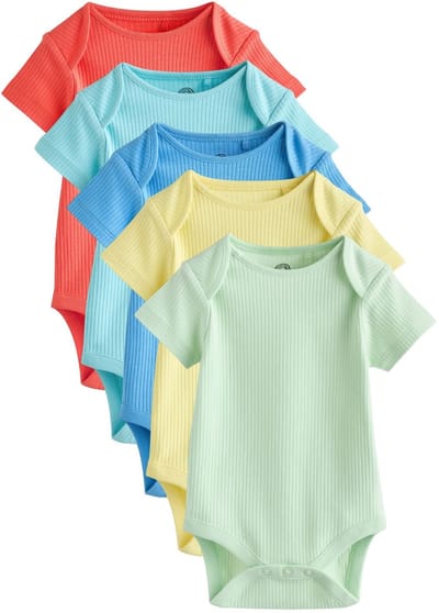 Next - Jongens - Set van 5 babyrompertjes met korte mouwen - Blauw