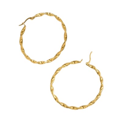 Aramat Jewels | Oorringen | Goudkleurige twisted oorringen 30mm | | | |3mm | Staal | Volwassenen | Verkleurd niet