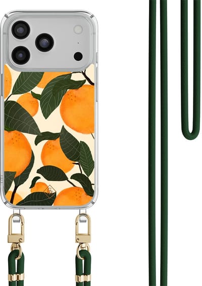 Casimoda® hoesje met groen koord - Geschikt voor iPhone 17 Pro Max - Orange Garden - Afneembaar koord - TPU/polycarbonaat - Multi