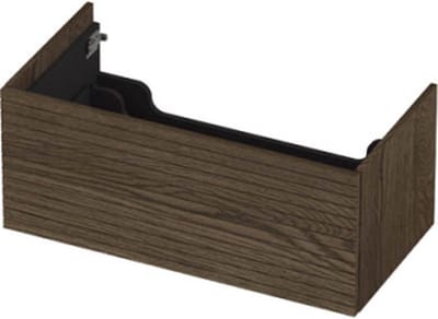 INK wastafelonderkast 1 lade greeploos push to open echt hout met horizontaal gefreesd front 90x45x38cm, massief eiken charcoal