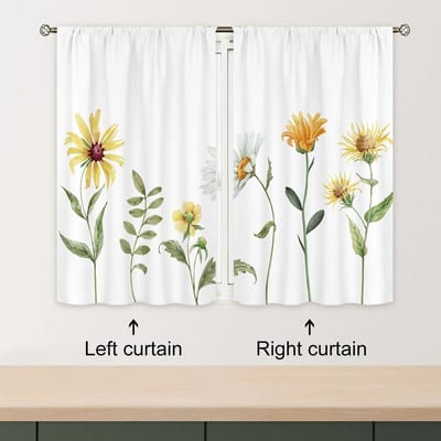 2 Stuks Wilde Bloemen Keukengordijn Zonnebloem Aquarel Bloem voor Moderne Eenvoudige Woonkamer Slaapkamer Kantoor Café Huisdecoratie 70x107cm(27.5x42inch beige