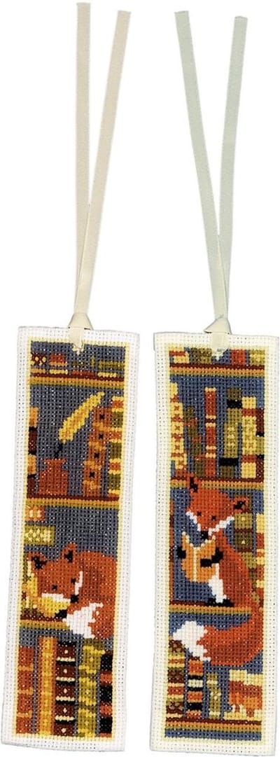 Vervaco - Bladwijzer kit - Vosjes in boekenrek set van 2 - PN-0198595 - Borduren - Borduurpakket - Borduurpakket volwassenen - Borduurpakket kind