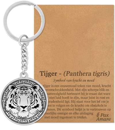 Tijger Sleutelhanger Zilverkleurig - Dier Talisman - Roestvrij Staal / Stainless Steel - Pax Amare