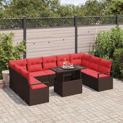 vidaXL - Tuinbank - Set - 10 - st - 9-Aantal - zitplaatsen - Bruin - en - Rood