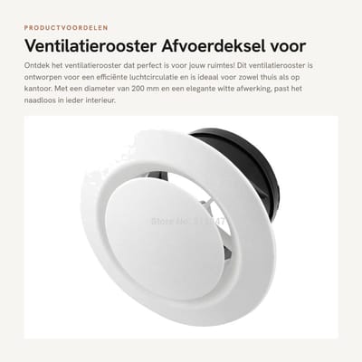 Dailygoods- Ventilatierooster met verstelbare flens - Ventilatierooster rond - Ventilatie - Insectengaas - ABS-kunststof - Afmetingen 200 mm - Ventilatieventiel