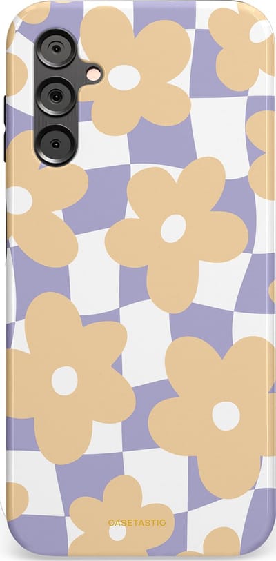 Casetastic hoesje geschikt voor Samsung Galaxy A14 (2023) 5G / Samsung Galaxy A14 (2023) 4G - Dubbellaagse bescherming - Madeliefjes feest - Fashion Case - Zand Wit Lila Zilver