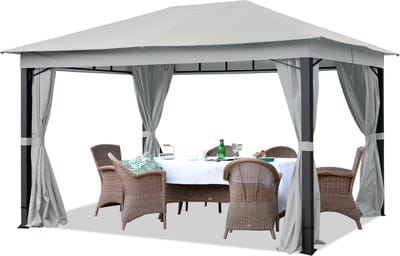 Tuinpaviljoen 3x4 m aluminium premium ca. 220 g/m² dakzeil waterdicht paviljoen 4 zijwanden grijs tuintent ca. 9x9 cm profiel