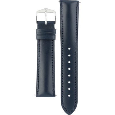 HIRSCH Kent Horlogebandje - Italiaans kalfsleer, 20 mm Breedte bevestiging, blauw - glanzend zilver Sluit, past op Garmin, Samsung Galaxy Watch, Polar Ignite, Huawei Watch