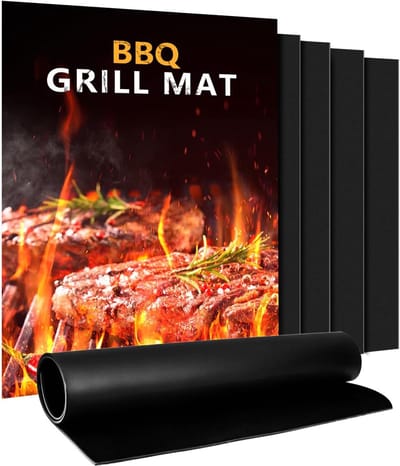 Famanu – BBQ grillmat voor gasgrill - 5-delige set - teflon grillplaat - anti-aanbakmat - bakmat (40 x 32 cm) - herbruikbare grillmatten voor gasgrill - verbeterd bakpapier