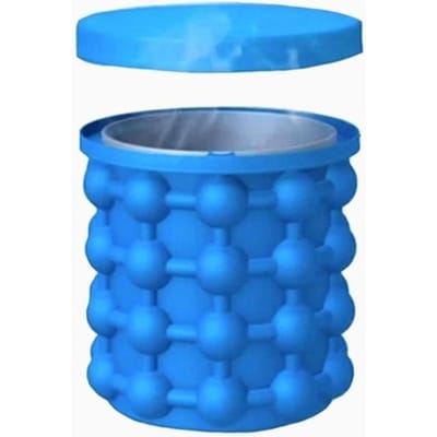 Rafraichisseur vin - Portable 2 en 1 - Seau à glace silicone - Double chambre 120 glaçons - Bleu bleu