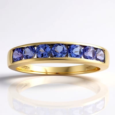 Cavill - 375 Geelgouden Ring - 0,811 Ct Tanzanieten - Rondgeslepen Channel-zetting - Elegante Blauw Paarse Edelsteen Ring Dames
