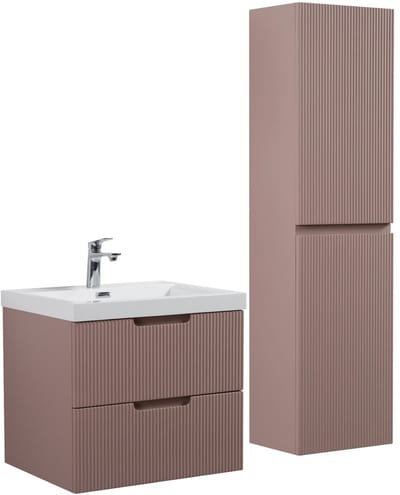 Badplaats Badkamermeubel Thermis 60 cm – Mat Roze – Badmeubel met Kolomkast