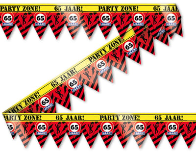 Q2P - Afzetlint - 65 Jaar - Verjaardag Versiering - Verkeersbord - Tape - 12 Meter - Feest Versiering