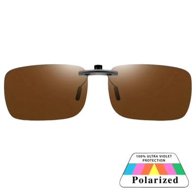 Fako Sunglasses - Clip On Voorzet Zonnebril Gun Metal In Box - Overzet Clip-on - Polariserend - Polarized - Medium - 135x40mm - Bruin