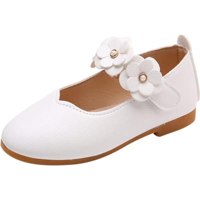 Kinderen Kid Baby Meisjes Effen Bloem Student Enkele Zachte Dans Prinses Schoenen 21 wit