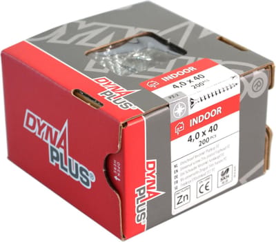 Dynaplus - Unischroef - POZI platkop - Pozidrive2 - 4 x 40 mm - Verzinkt - Voldraad (500 stuks)
