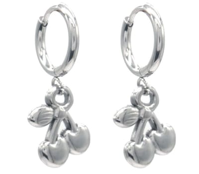 Oorbellen kersen - earrings cherrie - RVS kleur zilver - stainless steel - waterproof - cadeau - mam - dochter