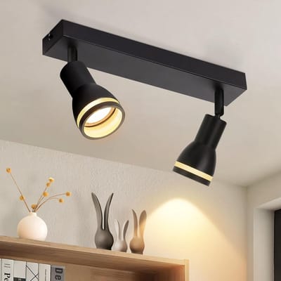 Glitzerlife - Plafondspot Plafondlamp - 2X GU10 opbouwspot - verstelbaar 180°/355° draaibaar - modern zwart metaal aluminium acryl - Ø30cm - voor woonkamer keuken slaapkamer hal