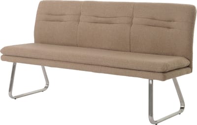 Bank MCW-H70, eetkamerbank gestoffeerde bank, rugleuning stof/textiel bouclé geborsteld roestvrij staal 180cm ~ koffiebruin