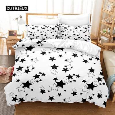 Sterren Beddengoedset Dekbedovertrekset 3d Beddengoed Digitale Print Bedlinnen Queensize Beddengoedset Modeontwerp EU single(135x200cm) black