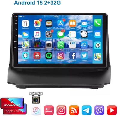 ESSGOO CarPlay autoradio geschikt voor Ford Fiesta | 2009 t/m 2017 | Android 15 | Draadloos Apple CarPlay & Android Auto | 2GB + 32GB | QuadCore processor | 2009 2010 2011 2012 2013 2014 2015 2016 2017 | Bluetooth & Wifi | 12LED Achteruitrijcamera