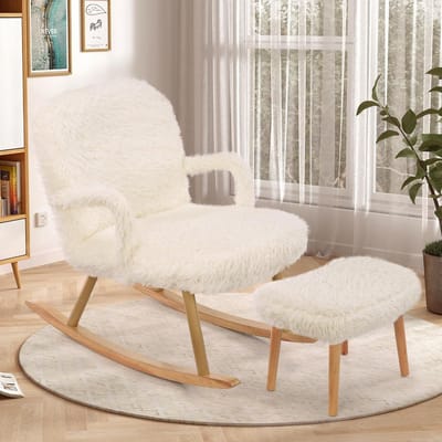 Fauteuil met voetenbank - Leesstoel relaxstoel - Ontspannen lezen - Hoge rug ondersteuning - 67x64x82 cm - Wit