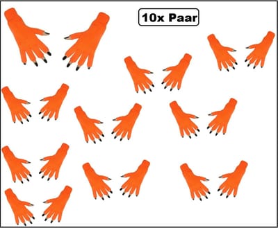 10x Set Vingerloze handschoenen oranje - geleverd per 10 paar - Optocht thema feest party