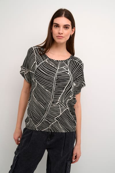 Mouwloos shirt Loose fit Black/Turtledove Leaf Print black white