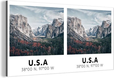 Wanddecoratie Metaal - Aluminium Schilderij Industrieel - Yosemite - Amerika - Wyoming - Bergen - Bos - 160x80 cm - Dibond - Foto op aluminium - Industriële muurdecoratie - Voor de woonkamer/slaapkamer