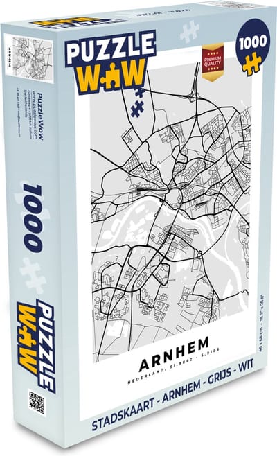 Puzzel Stadskaart - Arnhem - Grijs - Wit - Legpuzzel - Puzzel 1000 stukjes volwassenen - Plattegrond