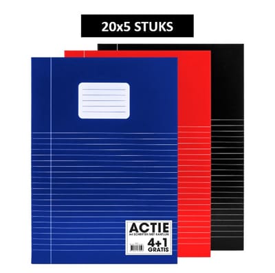 SOHO Schriften - A4 formaat - 70 grams papier - Met kantlijn - 3 kleuren - Zwart/Rood/Blauw - Lijn - 80 bladzijden - 20x5 stuks