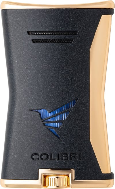 Colibri Slim stormaansteker - windbestendige single jetflame aansteker - ideale sigarenaansteker en sigarettenaansteker - ergonomisch, compact, lichtgewicht en navulbaar - moderne outdoor gasaansteker - zwart met goudaccenten - vaderdag cadeau