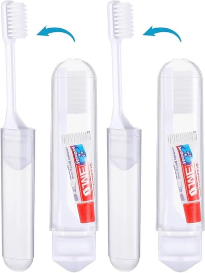 Reis Tandenborstel - Inklapbare Set - Hygiëne Onderweg - Inclusief Tandpasta - 2 Stuks - Blauw