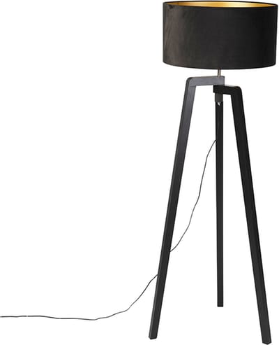 QAZQA puros - Moderne Tripod | driepoot vloerlamp | Staande Lamp - 1 lichts - H 1450 mm - Zwart Goud - Woonkamer | Slaapkamer | Keuken