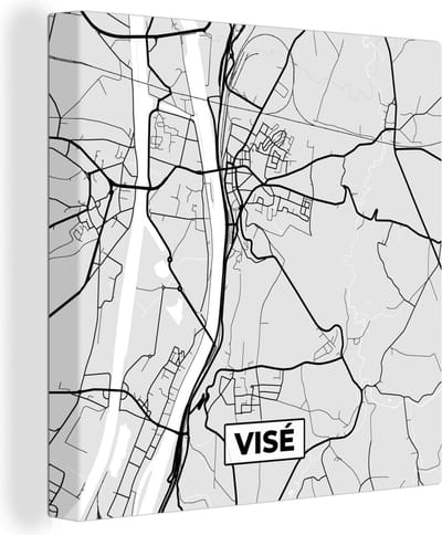 Canvas Schilderij Stadskaart – Zwart Wit - Kaart – Visé – België – Plattegrond - 20x20 cm - Wanddecoratie