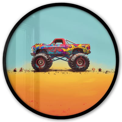 Poster in lijst Rond - Fotolijst 40x40 cm - Posters - Monstertruck - Graffiti - Jongens - Auto - Ronde posterlijst zwart - Decoratie - Wanddecoratie woonkamer - Muurdecoratie slaapkamer