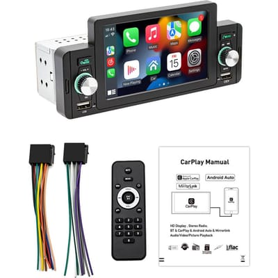 Lecteur stéréo MP5 pour voiture de 5 pouces, récepteur Radio BT FM avec Carplay Android Auto, prise en charge mains libres noir