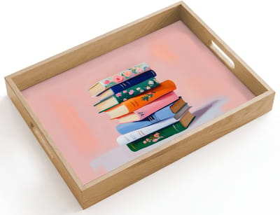Dienblad hout 40x30 cm - Schootdienblad - Boeken - Stapel - Kleurrijk - Borrelplank rechthoek - Plateau dienbladen