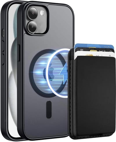 Hoesje met Pasjeshouder geschikt voor iPhone 11 Hoesje - 2 Pack - Afneembare Magnetische Pasjeshouder - Vegan Leer - Geschikt voor Magsafe iPhone 11 - Sterk Slank en Stootbestendig - Doorzichtig - Mat Zwart