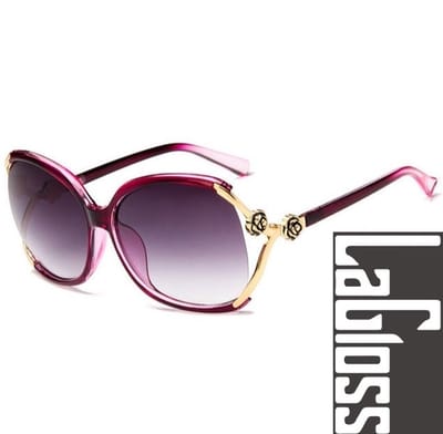 Lagloss® Bordeaux Rode Gepolariseerde Dames Zonnebril Gouden Bloemen